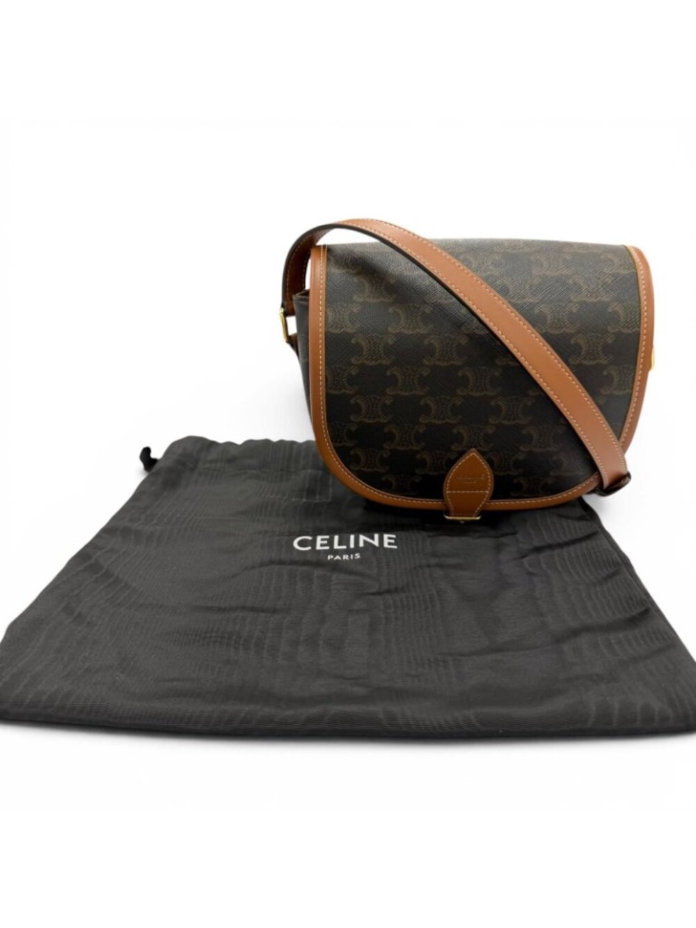 Celine Medium Folco Triomphe Canvas Shoulder Bag Tan Brown - Picture 2 of 12